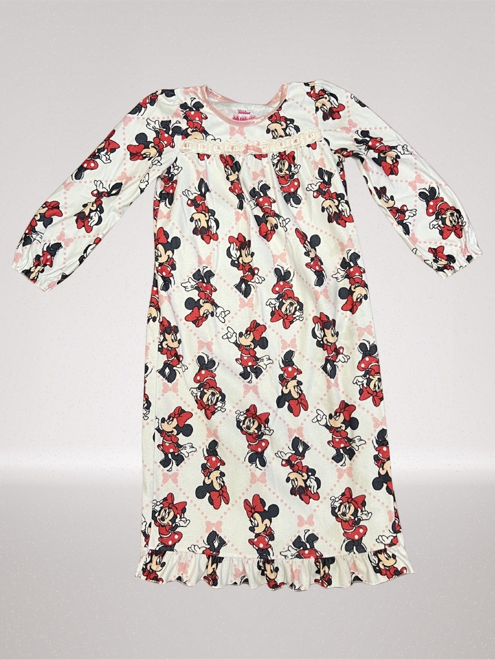 Disney Junior Minnie Mouse Nightgown Girls Size 5/6 Long Sleeve Sleepwear